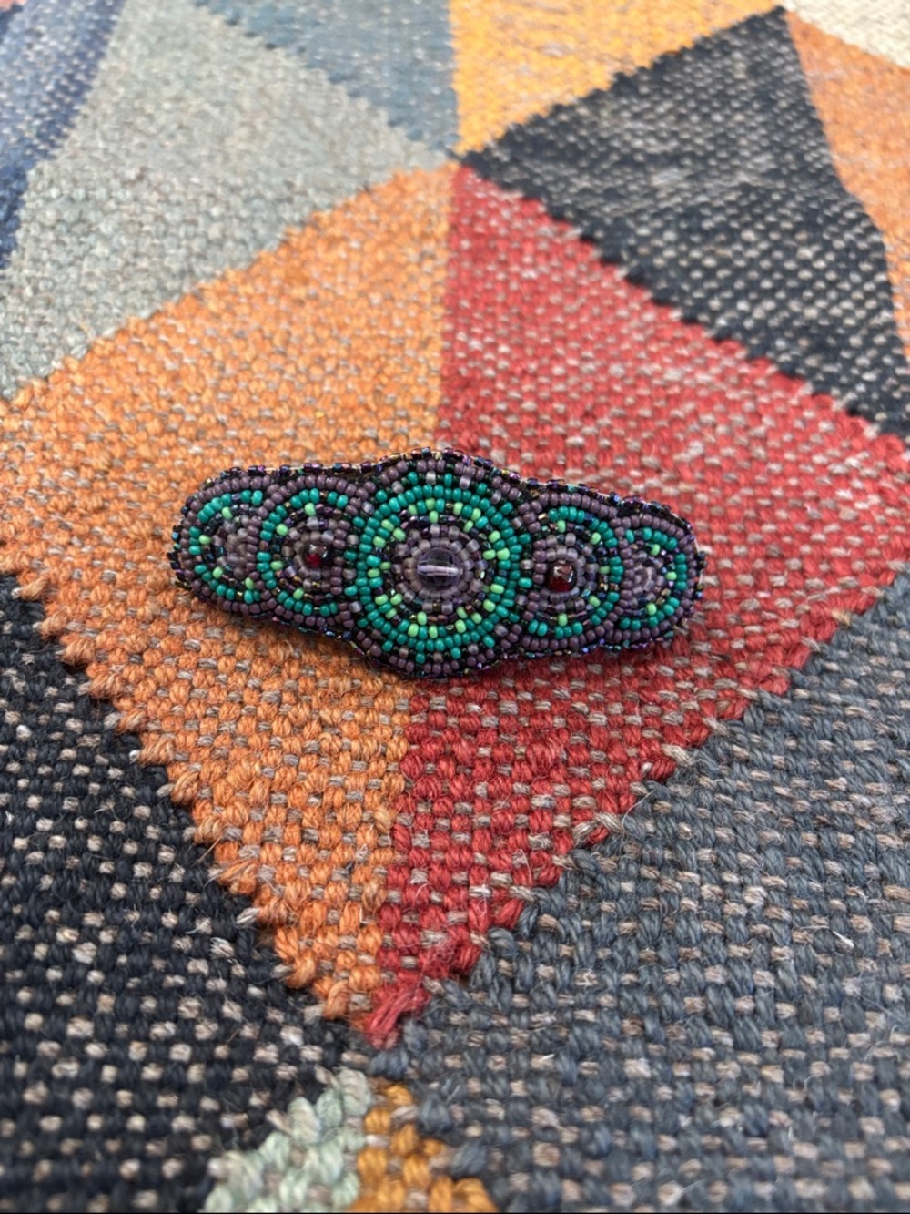 Circle Beaded Barrette French Clip Closure Hair Clip Green Purple